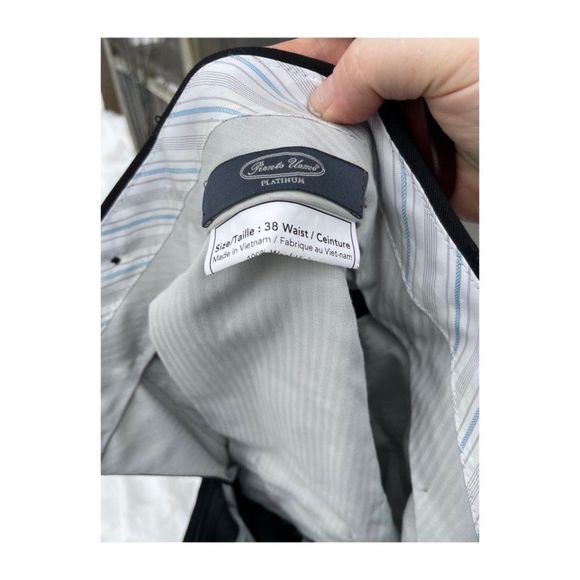 Pronto Uomo Platinum Black Trousers Pleat Front Satin Stripe Tuxedo 100% Wool 38 - Picture 3 of 6